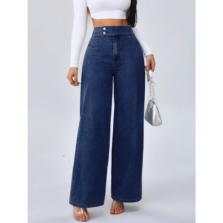 Women’s Double Button High Waisted Wide Leg Jeans