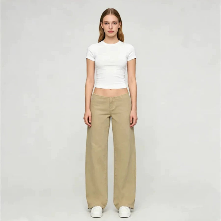Women’s Relaxed Straight-Leg Jeans – Lightweight Drawstring Elastic Waist
