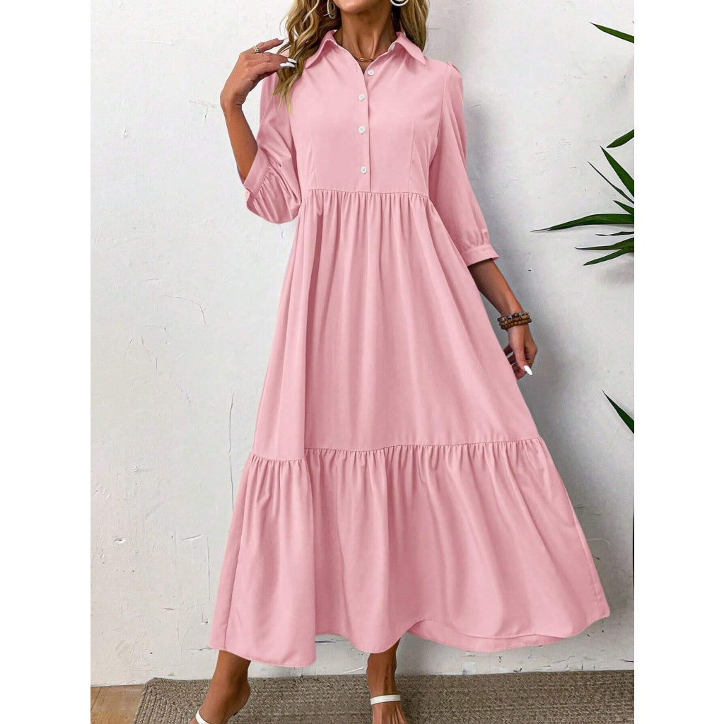 Women’s Collared Casual Button Front Shirt Maxi Dress