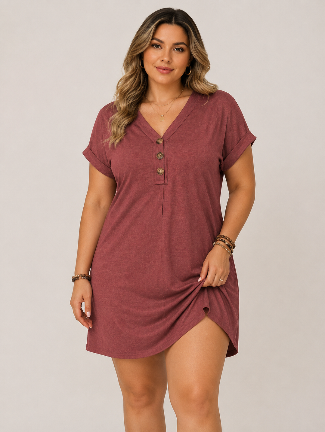 Women’s Button Front V Neck Mini Dress