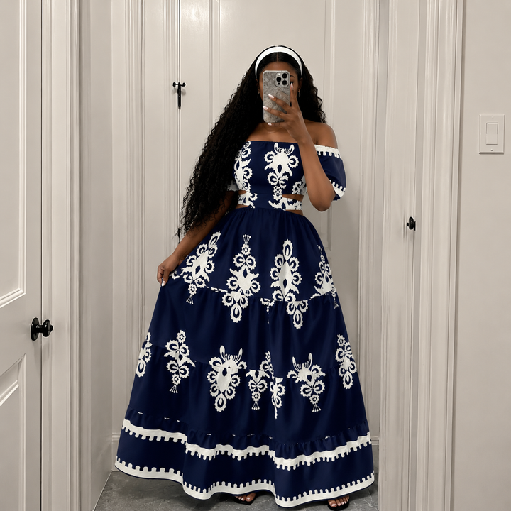 Boho Off-Shoulder Embroidered Maxi Dress