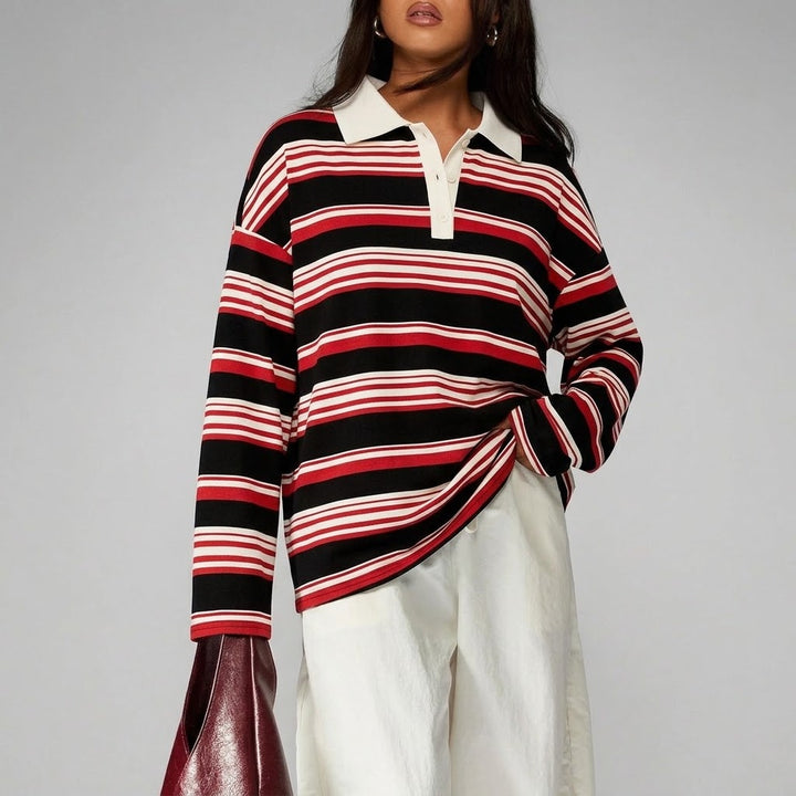 Women’s Oversized Striped Polo Sweatshirt