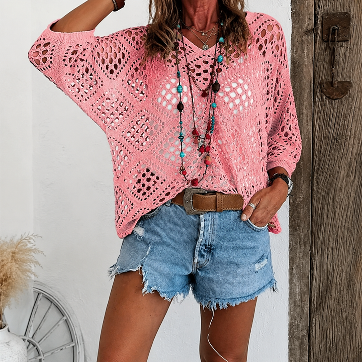 Lightweight Crochet Knit Sweater Top