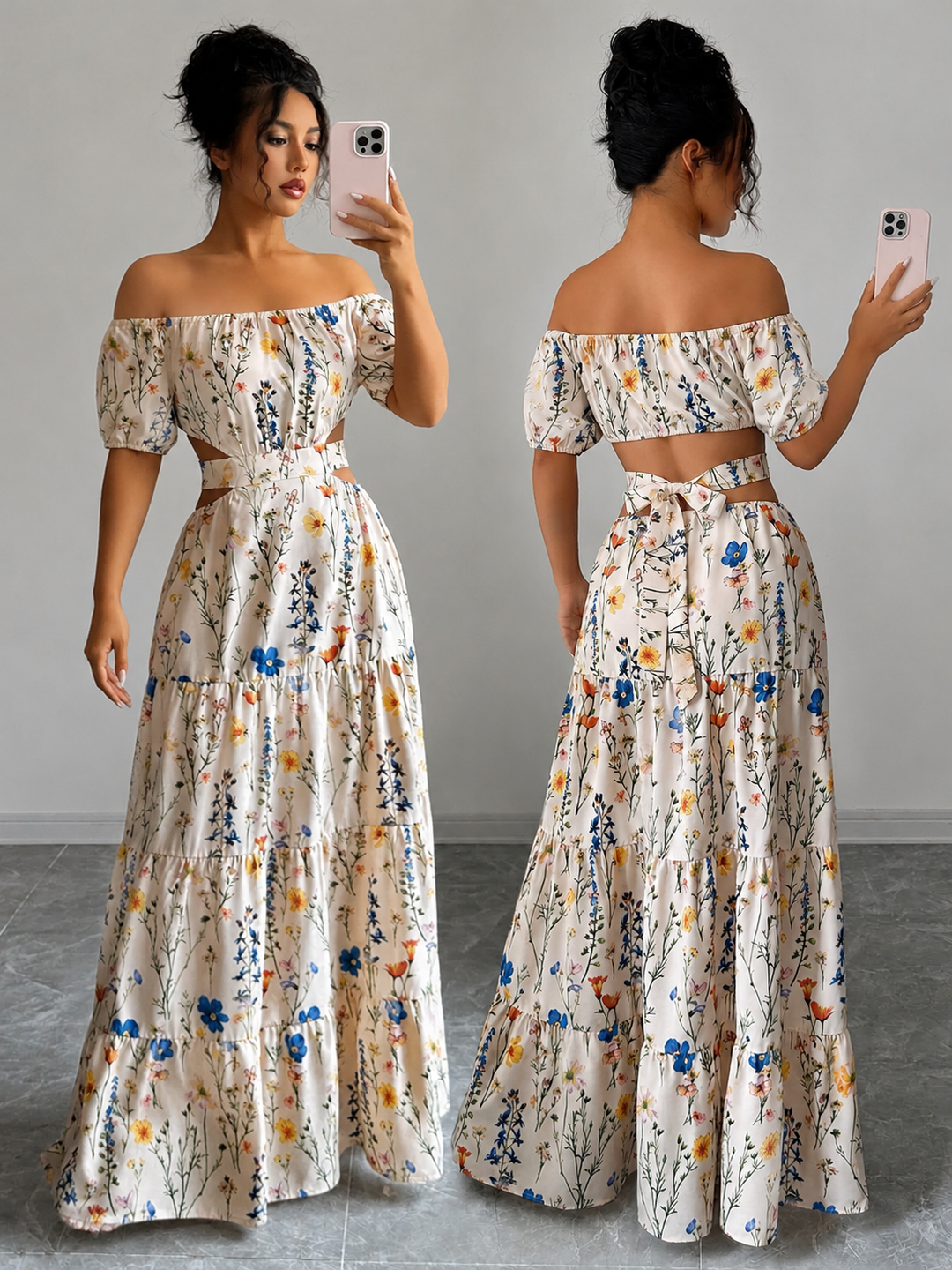Boho Off-Shoulder Embroidered Maxi Dress