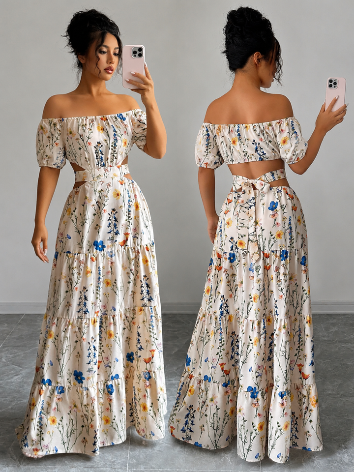 Boho Off-Shoulder Embroidered Maxi Dress