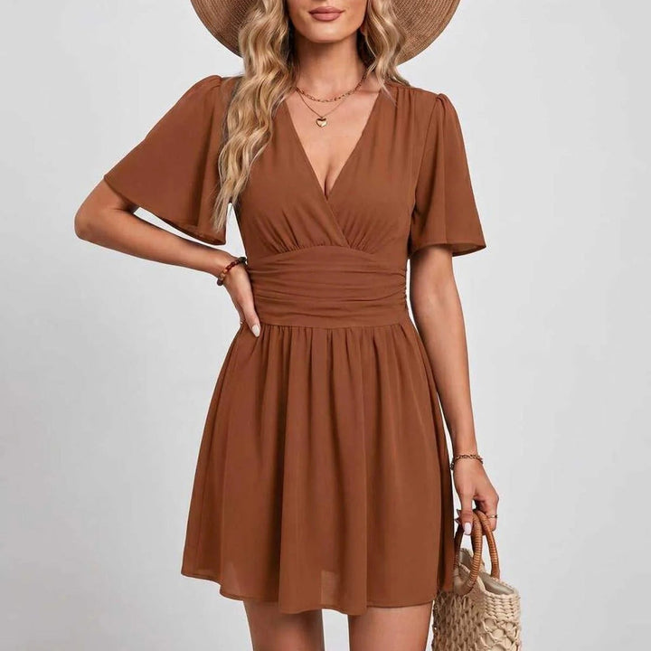 Elegant Deep V-Neck Ruffle Sleeve Mini Dress
