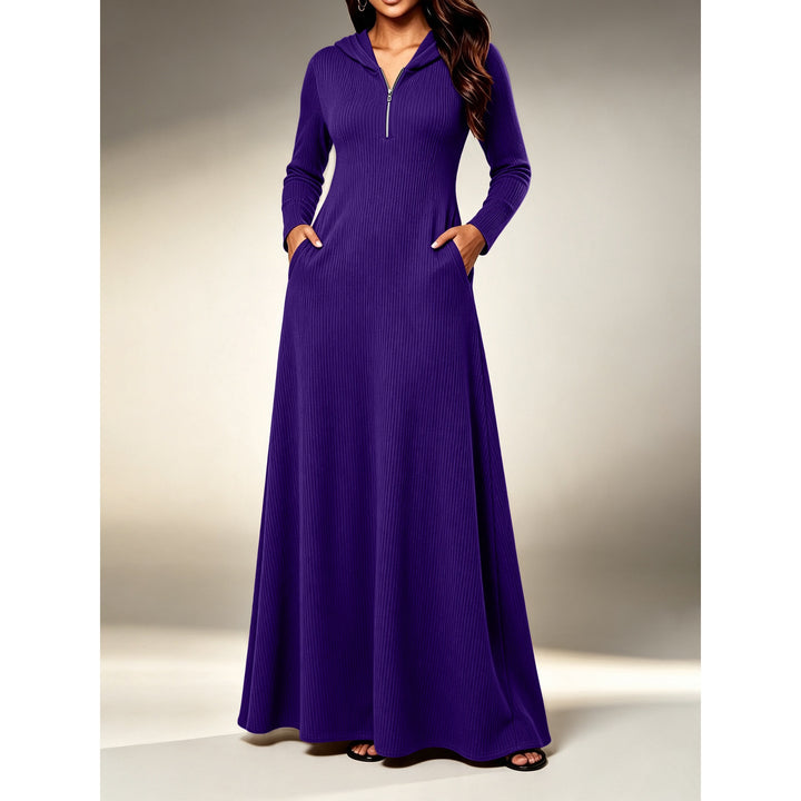 Women’s Knitted Long Sleeve Maxi Dress – with Half-Zip Neck