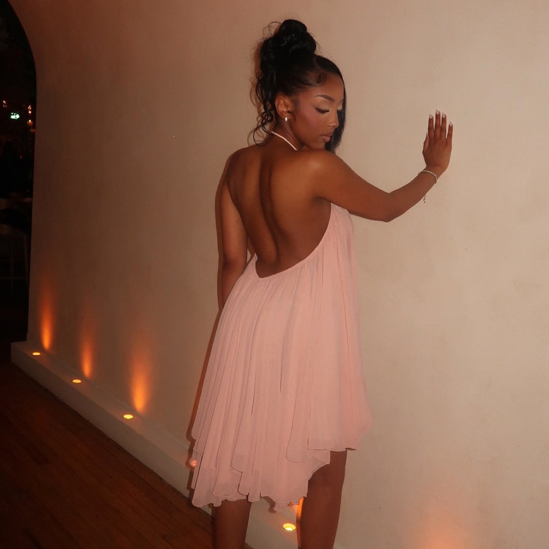 Women’s Backless Halter Mesh Flowy Slip Dress