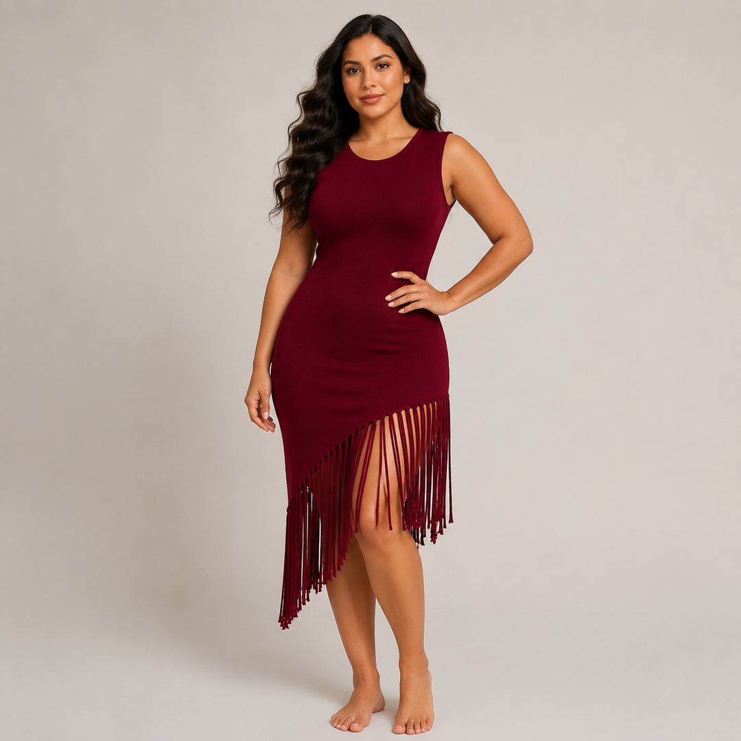 Knit Fringe Dress – Sleeveless Bodycon Tassel Dress
