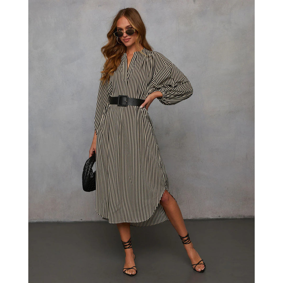 Women’s Striped Belted Midi Dress