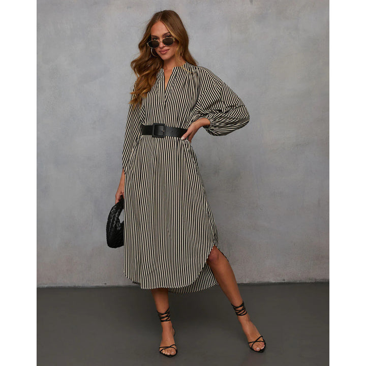Women’s Striped Belted Midi Dress