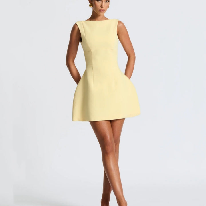 Women's Basic Solid Backless Boat Neck Tank A-line Dress