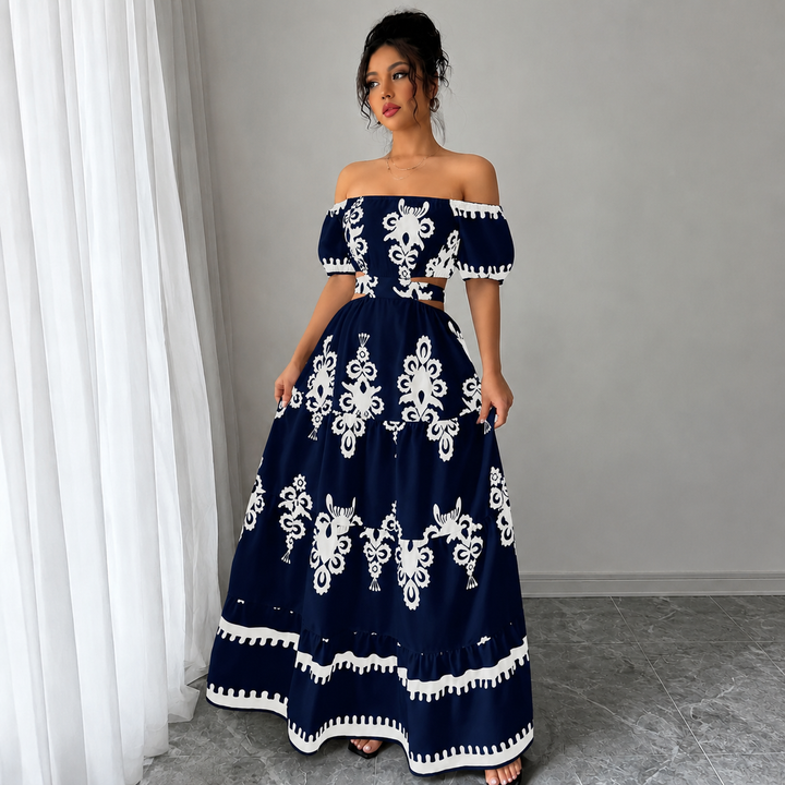 Boho Off-Shoulder Embroidered Maxi Dress