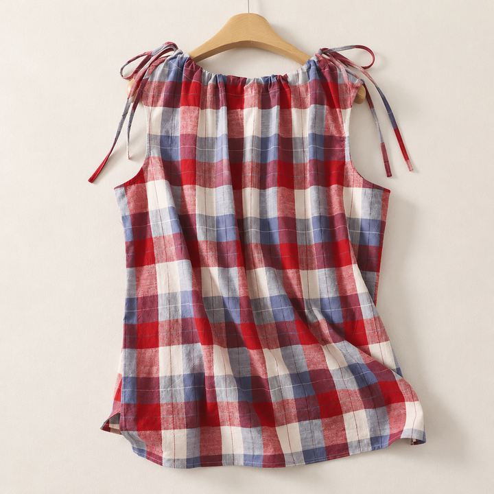 Women’s Vintage Plaid Sleeveless Blouse
