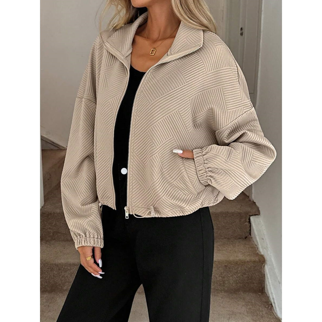 Women’s Zip-Up Textured Cropped Jacket