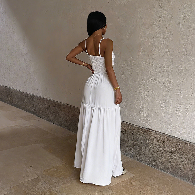 Women’s Flowy Spaghetti Strap Maxi Dress – Elegant Waist-Slimming Dress