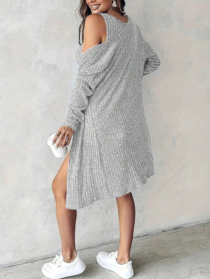 Women’s Ribbed Bodycon Dress Set – Sexy Tank Mini Dress with Matching Long Cardigan（S-5XL)