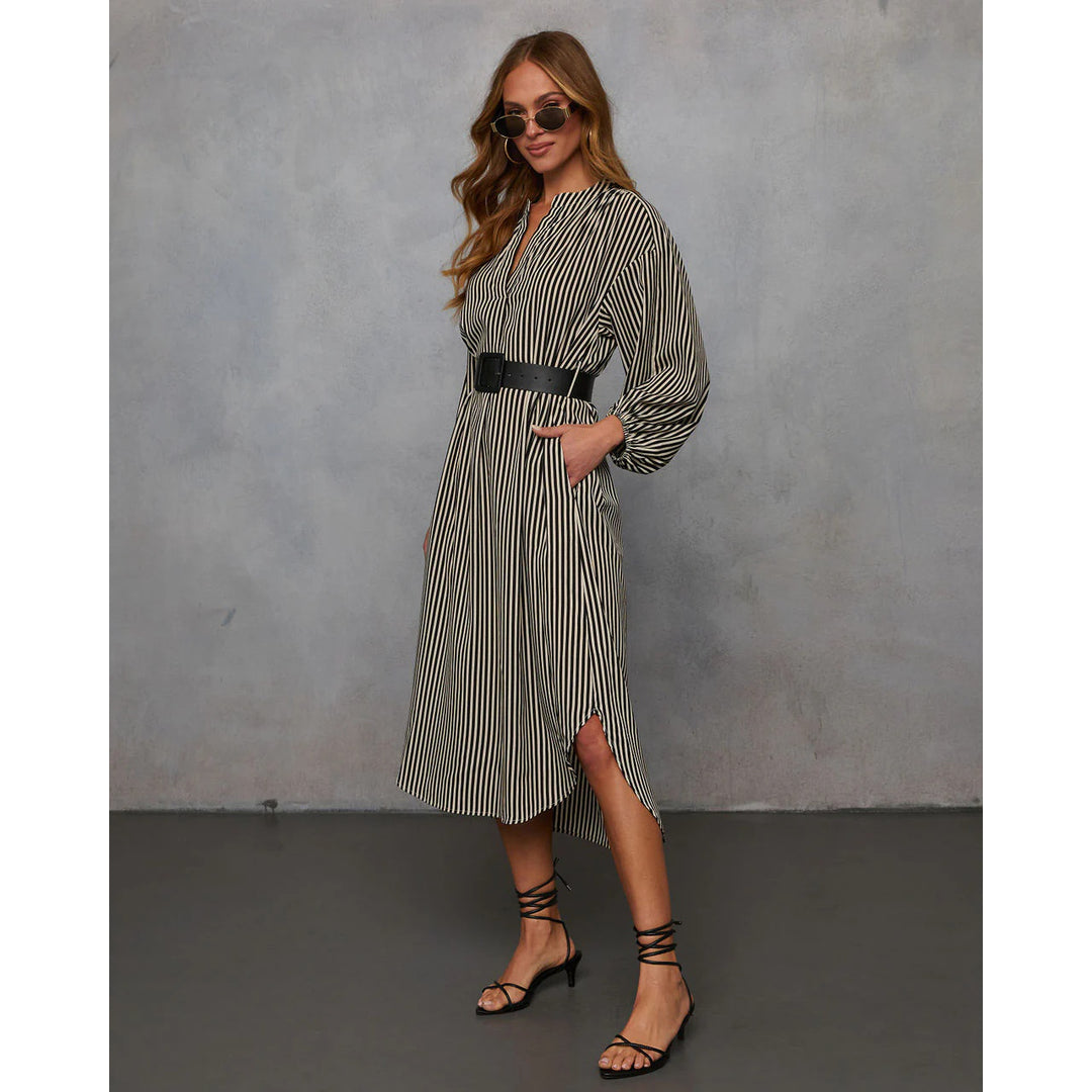 Women’s Striped Belted Midi Dress