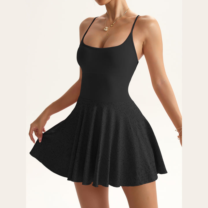 Women's Seamless Solid Color Crisscross Back Dress with Side Pockets