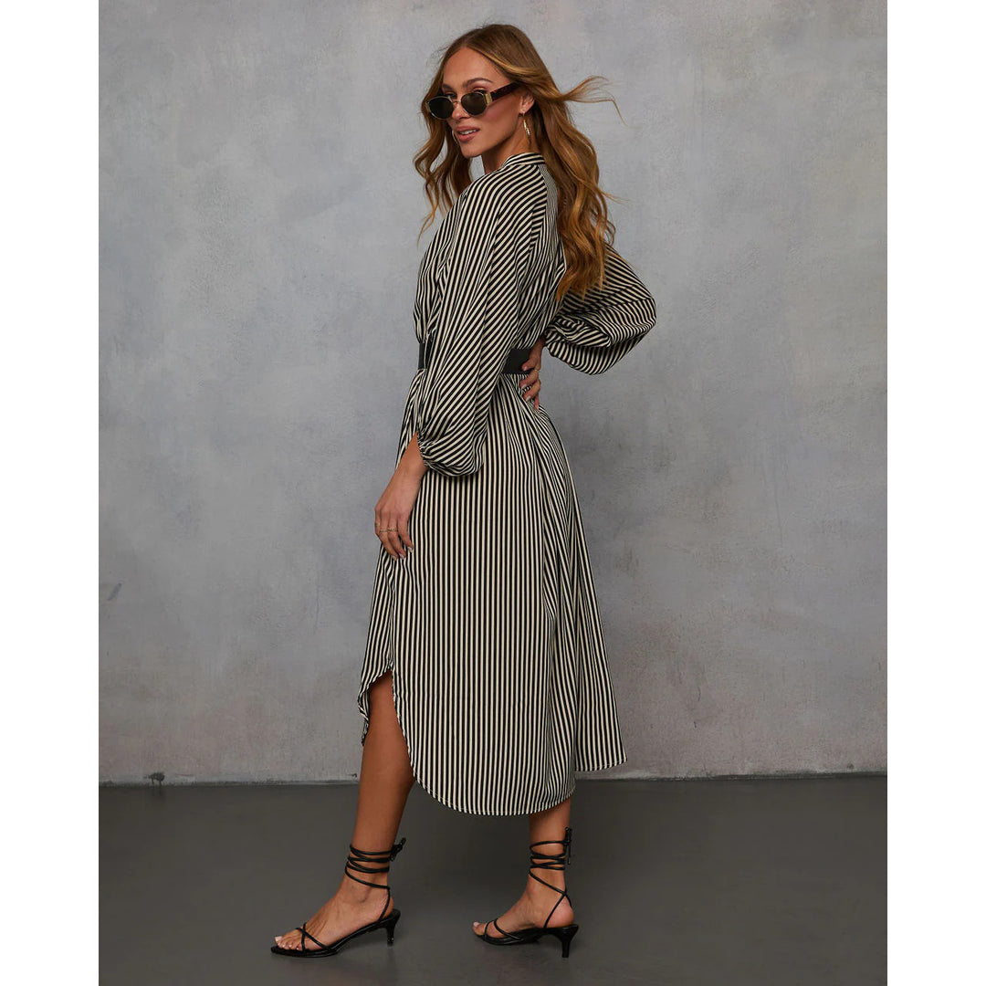 Women’s Striped Belted Midi Dress