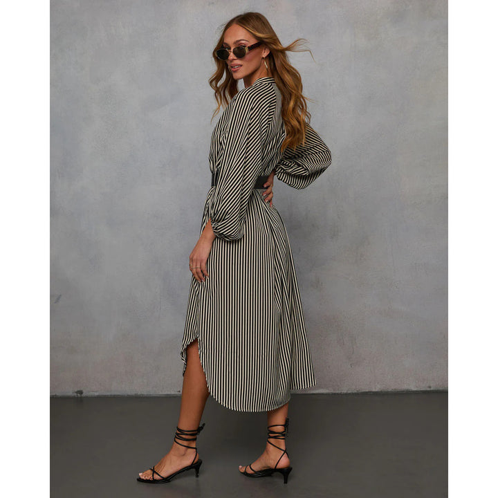 Women’s Striped Belted Midi Dress