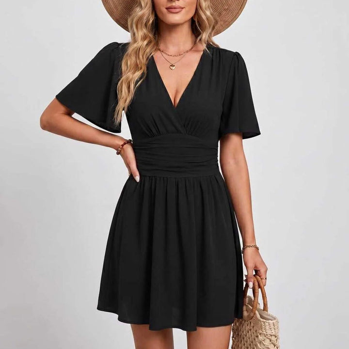 Elegant Deep V-Neck Ruffle Sleeve Mini Dress