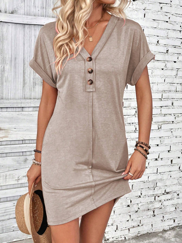 Women’s Button Front V Neck Mini Dress