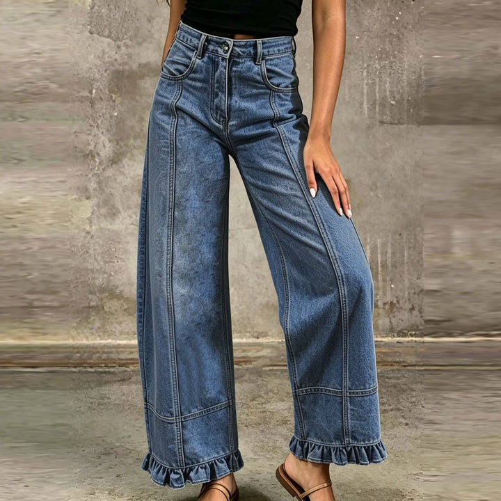 Women’s Wide Leg Ruffle Hem Jeans