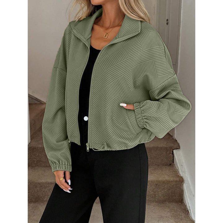 Women’s Zip-Up Textured Cropped Jacket