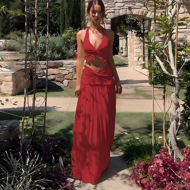 Women’s Halter Crop Top & Maxi Skirt Set