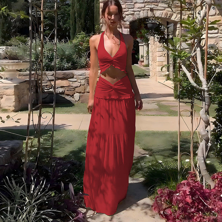Women’s Halter Crop Top & Maxi Skirt Set