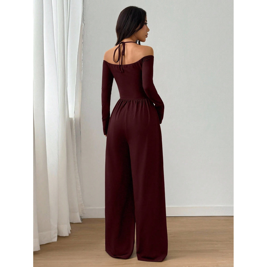 Women’s V Neck Tie Front Jumpsuit –  Elegant Casual One Piece Outfit