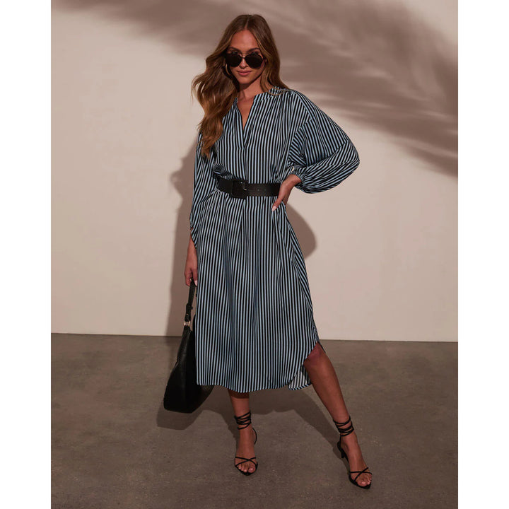Women’s Striped Belted Midi Dress