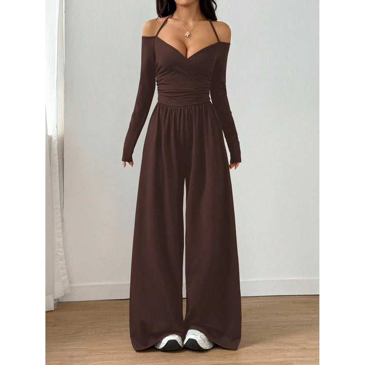Women’s V Neck Tie Front Jumpsuit –  Elegant Casual One Piece Outfit