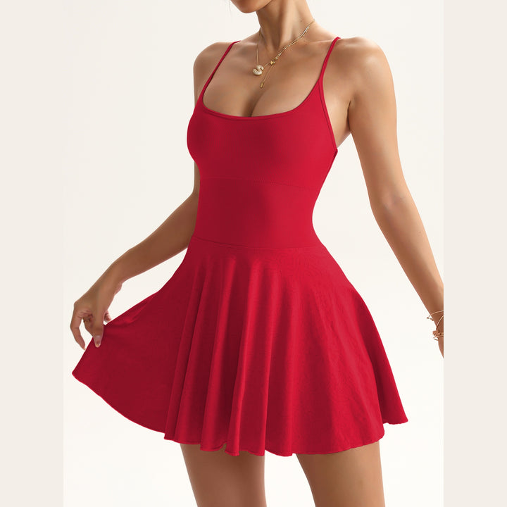 Women's Seamless Solid Color Crisscross Back Dress with Side Pockets