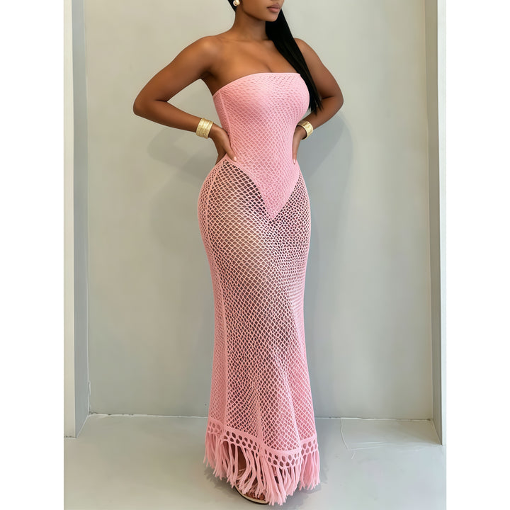 Women's Summer Beach Crochet Mesh Fringe Dress - Fake Two-Piece Design