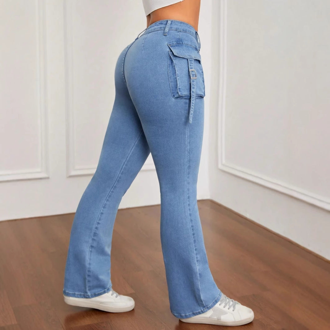 Women’s High-Waisted Cargo Flare Jeans