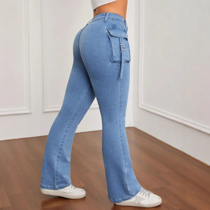 Women’s High-Waisted Cargo Flare Jeans