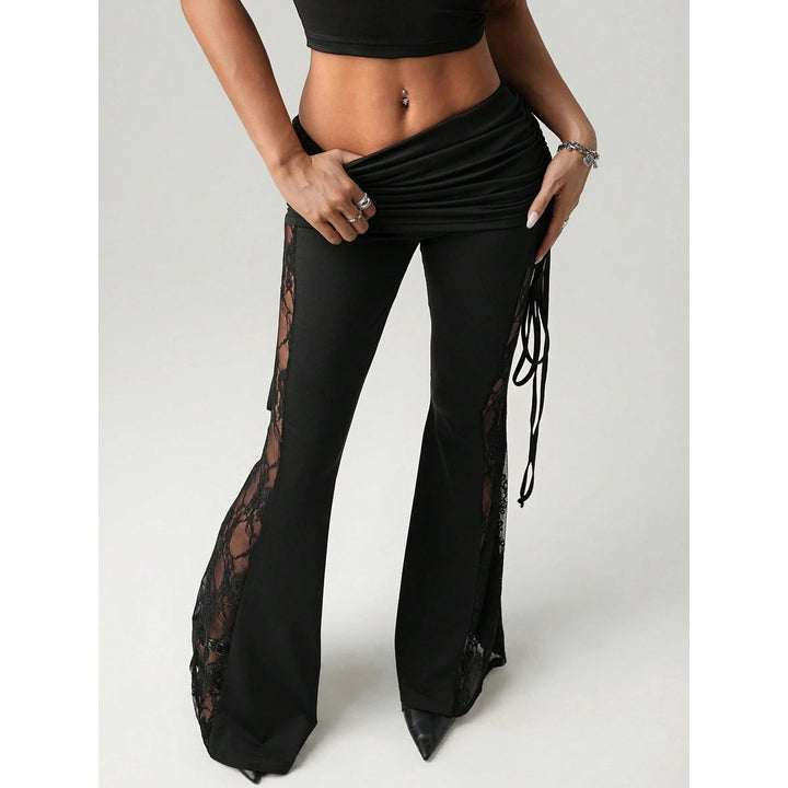 Women’s Lace Panel Flare Pants – with Sheer Lace Detail