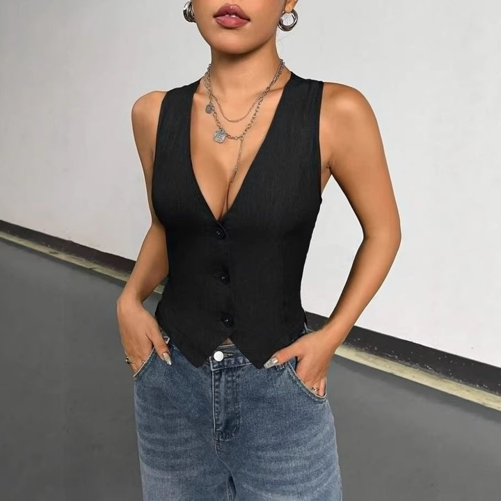 Women’s V-Neck Button-Up Vest Top