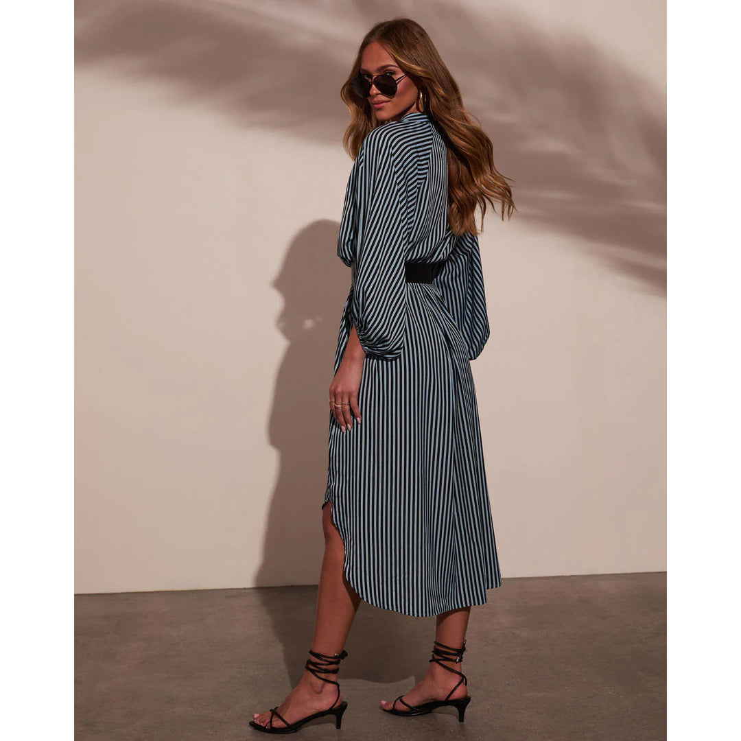 Women’s Striped Belted Midi Dress