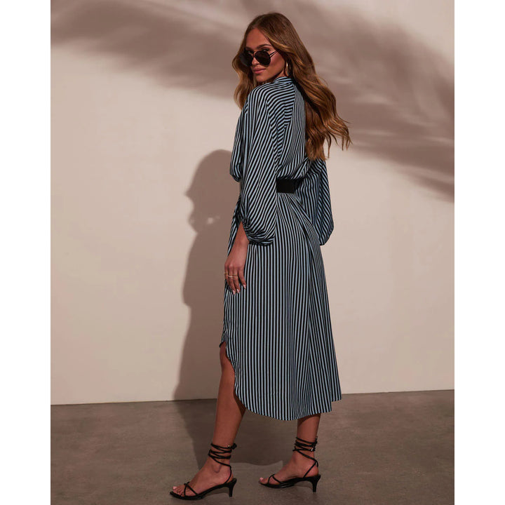 Women’s Striped Belted Midi Dress