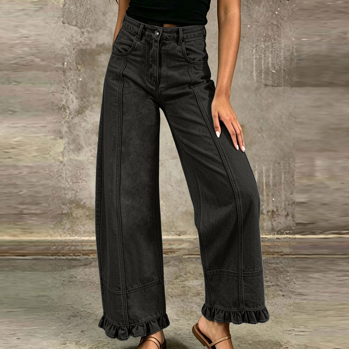 Women’s Wide Leg Ruffle Hem Jeans
