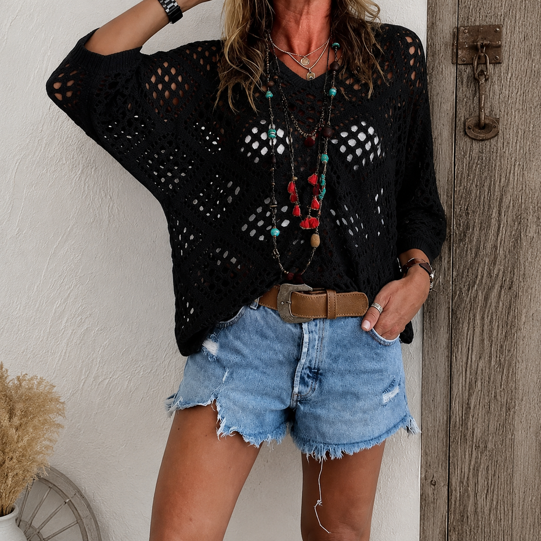 Lightweight Crochet Knit Sweater Top
