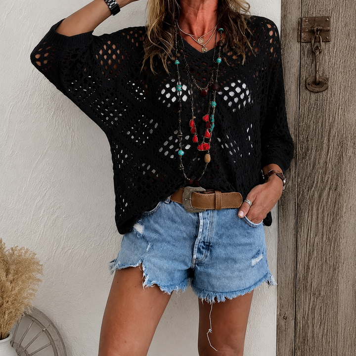 Lightweight Crochet Knit Sweater Top