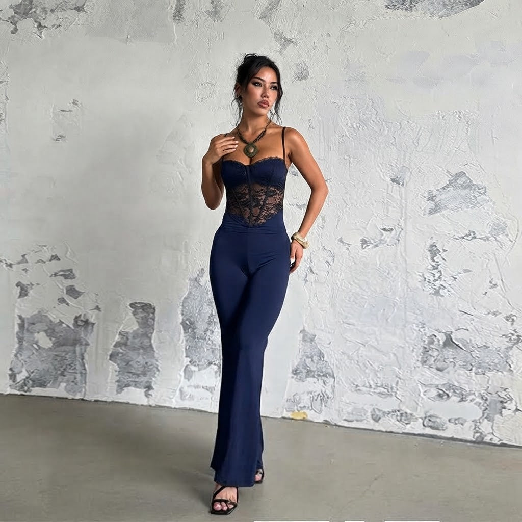 Women’s Lace Strap Flare Jumpsuit