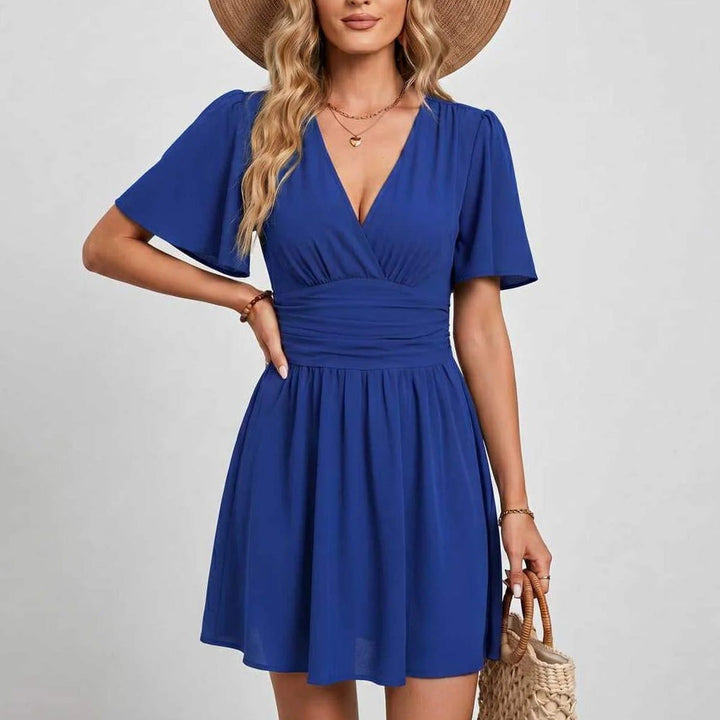 Elegant Deep V-Neck Ruffle Sleeve Mini Dress