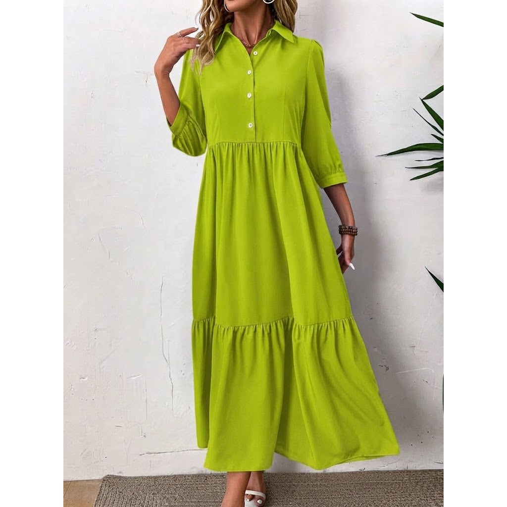 Women’s Collared Casual Button Front Shirt Maxi Dress