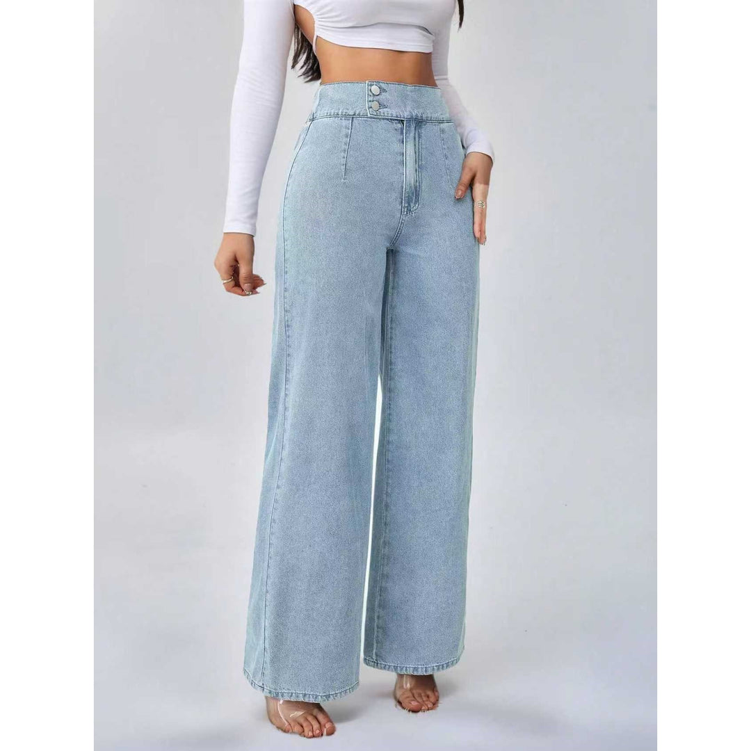 Women’s Double Button High Waisted Wide Leg Jeans