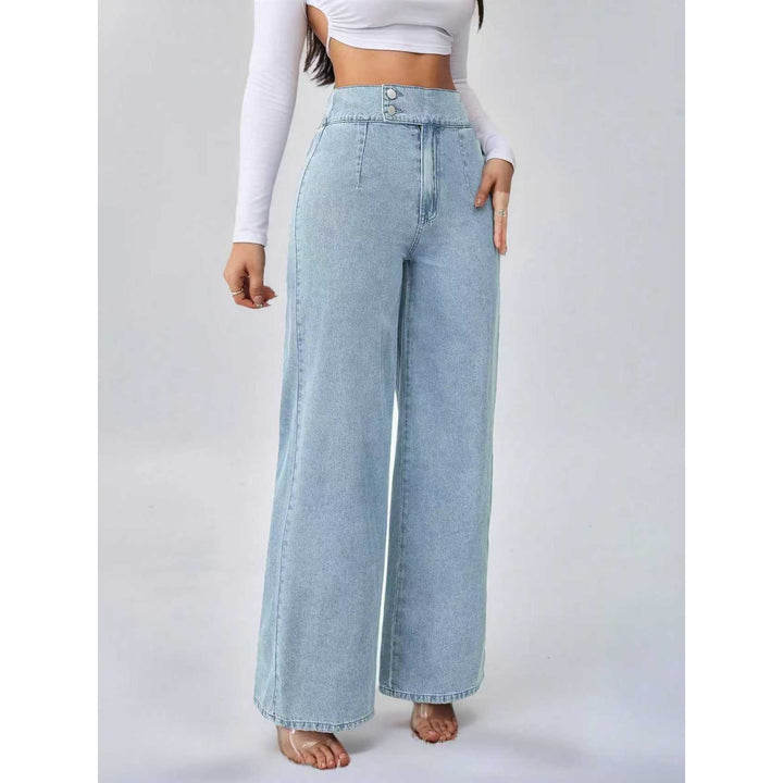 Women’s Double Button High Waisted Wide Leg Jeans